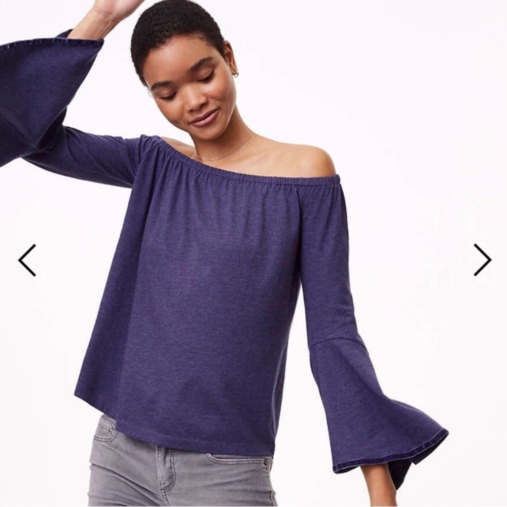 Loft Bell Sleeve Blue Off Shoulder top